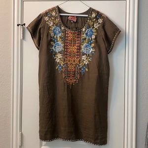 Johnny Was Linen Dress Size L, Olive Green